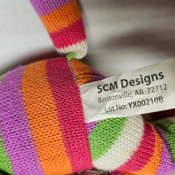 SCM Designs Sock Monkey Shelf Sitter Pastel Knit Crochet Stripped Stuffed Animal - Picture 4 of 8